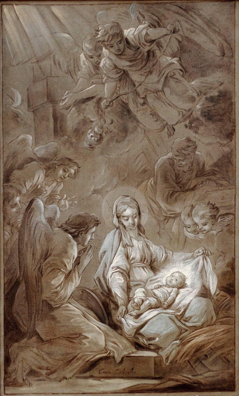 L'adoration Des Anges Esquisse by Charles-Andre van Loo (Carle van Loo) — Oil Painting Reproduction