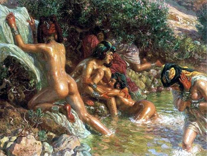 The Bathers Escape by Nasreddine Dinet — Oil Painting Reproduction