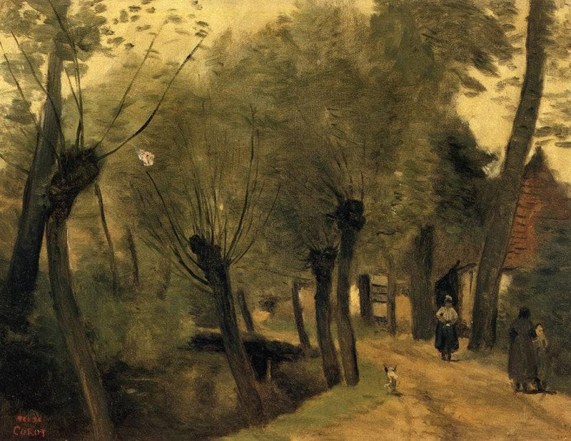 LaBuissiere, near Bethune (pas de Calais) Lane Bordered by Willows by Camille Corot — Oil Painting Reproduction