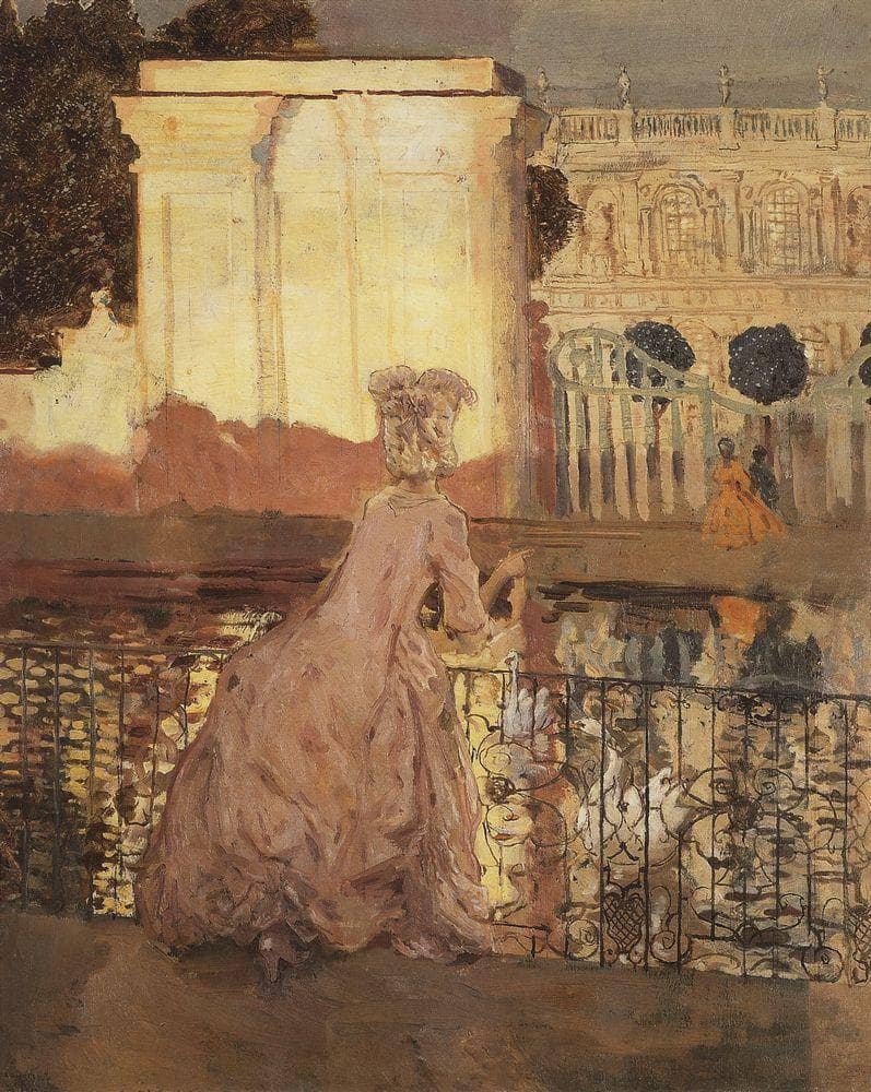 Lady by the Pool by Konstantin Somov — Oil Painting Reproduction