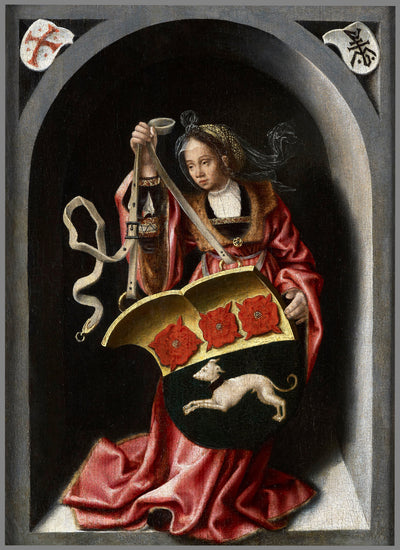 Lady Holding An Heraldic Shield Within a Painted Niche in study