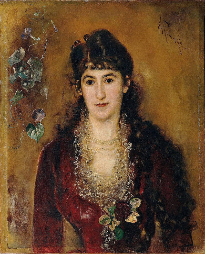 Lady in a red dress by Anton Romako — Oil Painting Reproduction