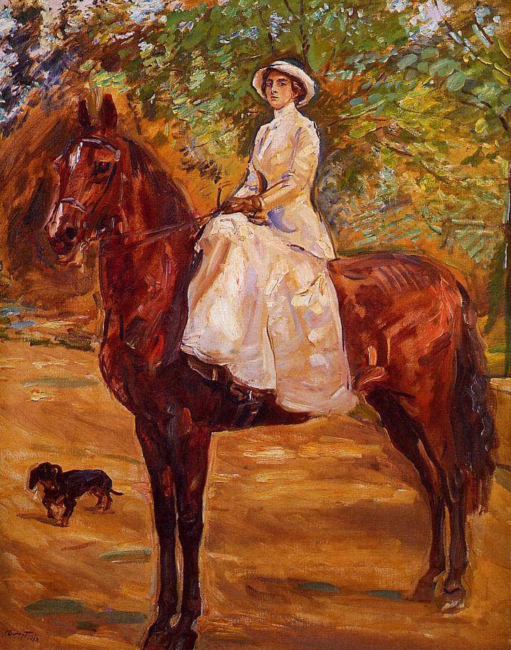 Lady in White Dress on Horseback Riding by Max Slevogt — Oil Painting Reproduction