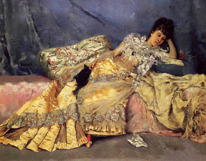 Lady On A Pink Divan by Julius LeBlanc Stewart — Oil Painting Reproduction