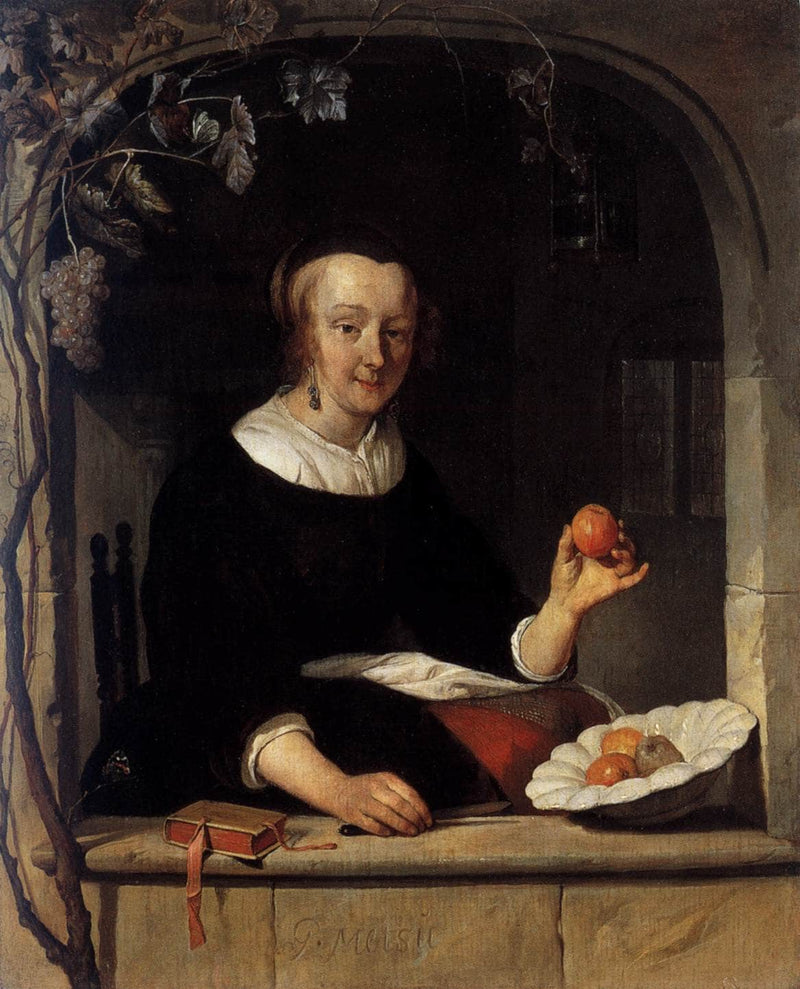Lady Seated in a Window by Gabriel Metsu — Oil Painting Reproduction