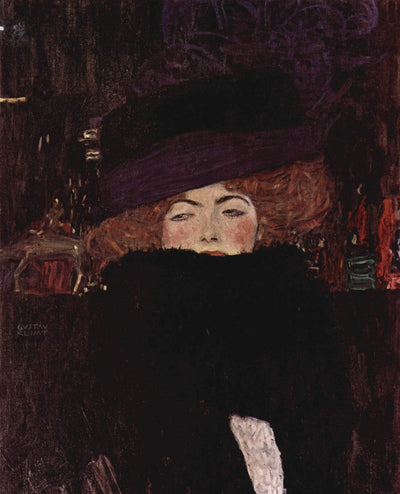 Lady with Hat and Featherboa in entryway
