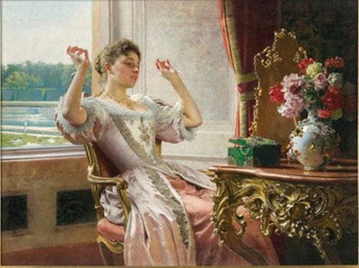 Lady with jewels in bedroom