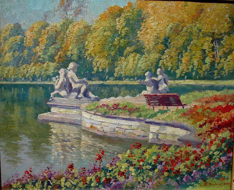 Lake and Gardens with Statuary Landscape by Nikolay Bogdanov-Belsky — Oil Painting Reproduction