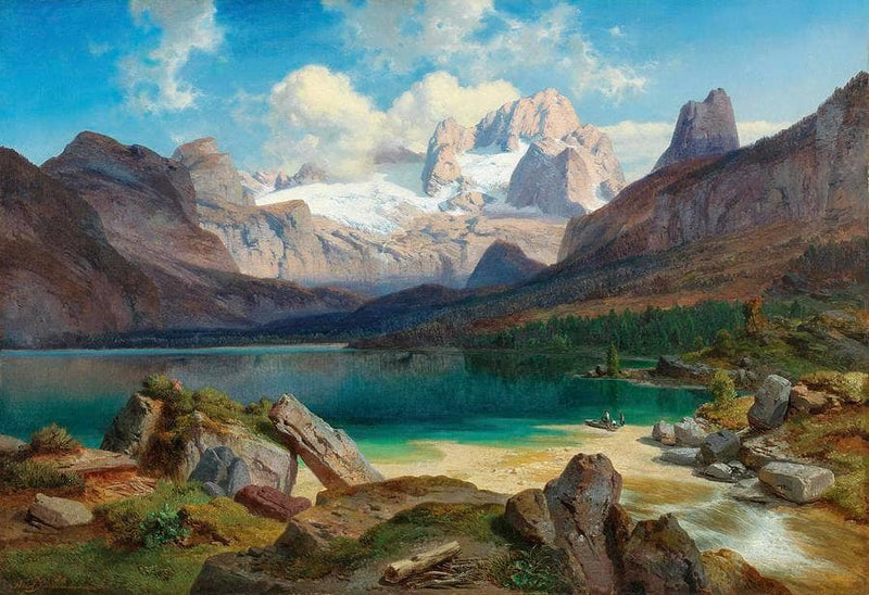 Lake Gosau with a view of the Dachstein massif by Albert Zimmermann — Oil Painting Reproduction