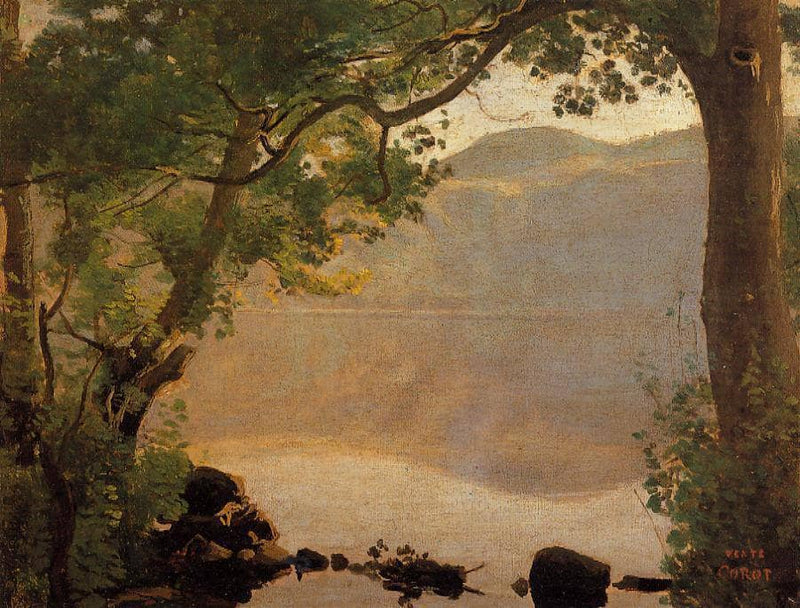 Lake Nemi, Seen through Trees by Camille Corot — Oil Painting Reproduction