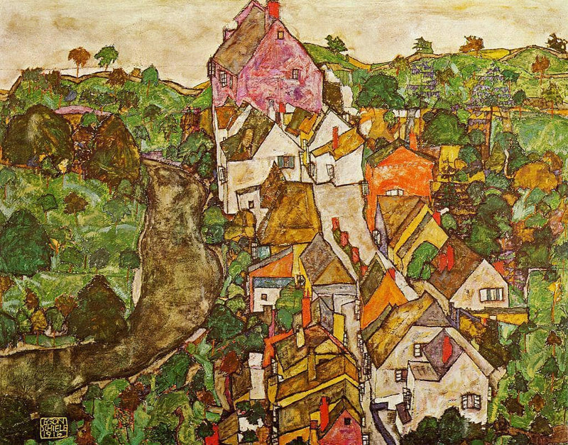 Landscape at Krumau by Egon Schiele — Oil Painting Reproduction