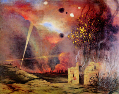 Landscape off ruins and fires in study