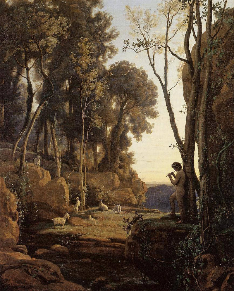 Landscape, Setting Sun (The Little Shepherd) by Camille Corot — Oil Painting Reproduction