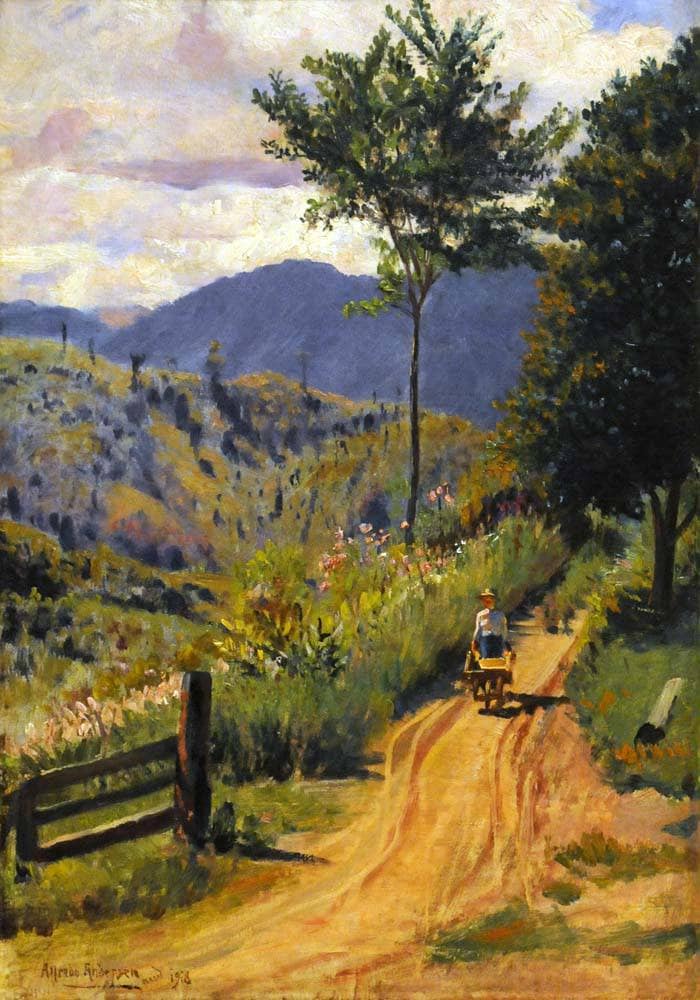 Landscape with a Mountain Rage and a Figure by Alfredo Andersen — Oil Painting Reproduction