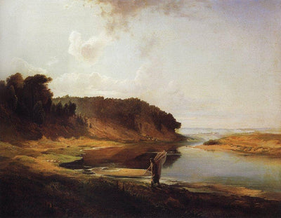 Landscape with a River and an Angler in home office