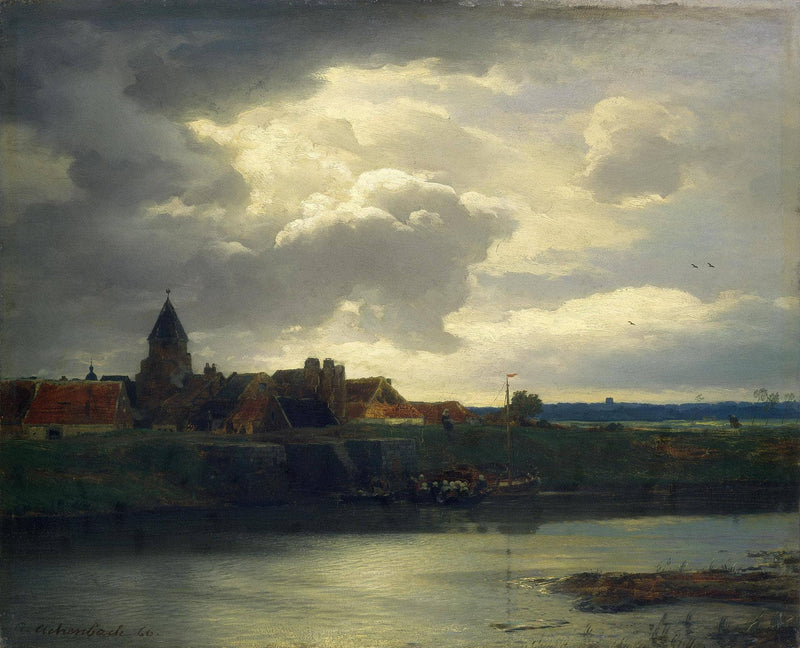 Landscape with a River by Andreas Achenbach — Oil Painting Reproduction