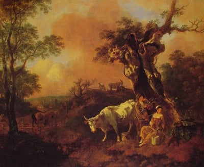 Landscape with a Woodcutter and Milkmaid in hallway