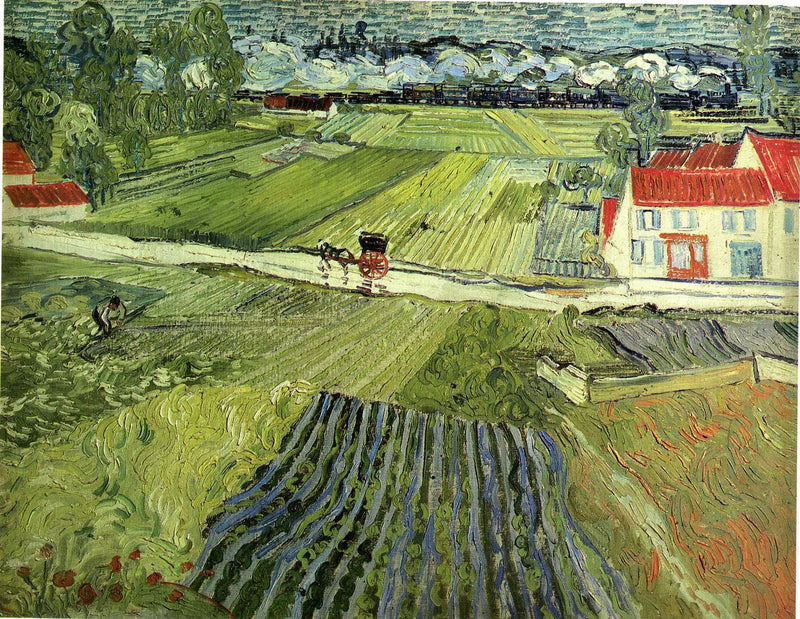 Landscape with Carriage and Train by Vincent van Gogh — Oil Painting Reproduction