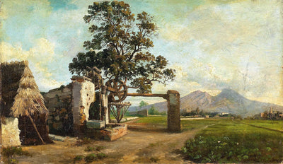 Landscape with cottages in living room