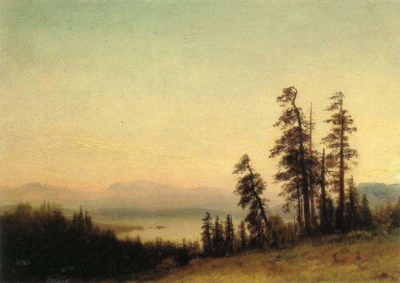 Landscape With Deer by Albert Bierstadt — Oil Painting Reproduction