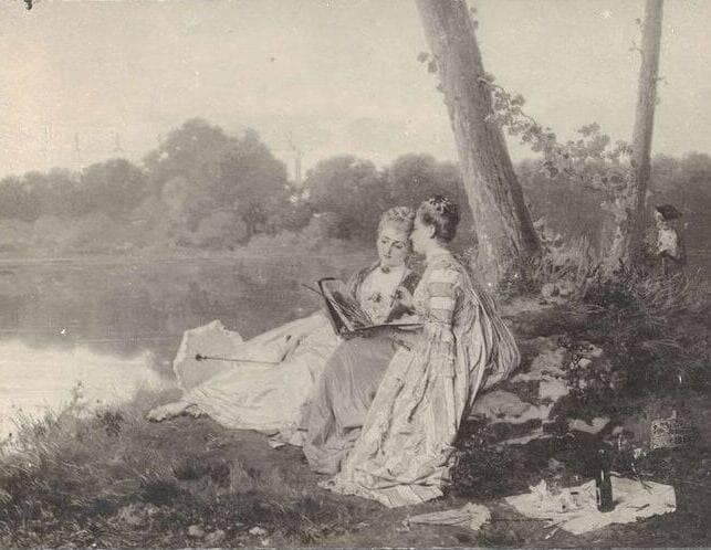 Landscape with female painters by Gerolamo Induno — Oil Painting Reproduction