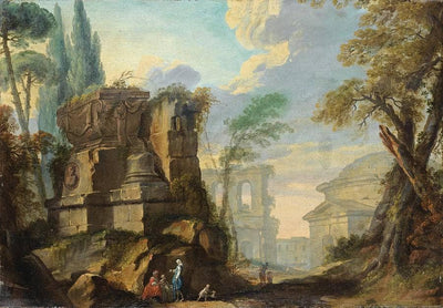 Landscape with Figures among Roman Ruins in master bedroom