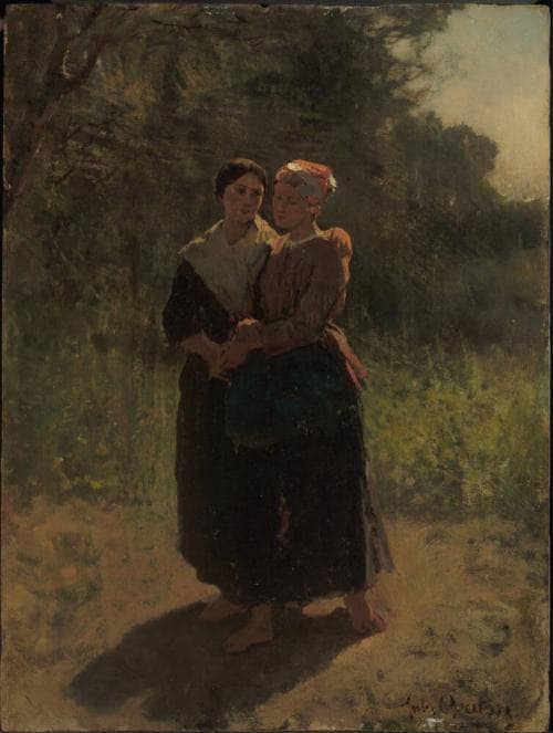Landscape with Figures (Two peasant women) by Jules Breton — Oil Painting Reproduction