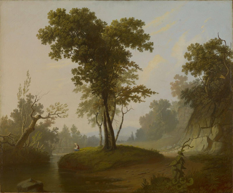 Landscape with Fisherman by George Caleb Bingham — Oil Painting Reproduction