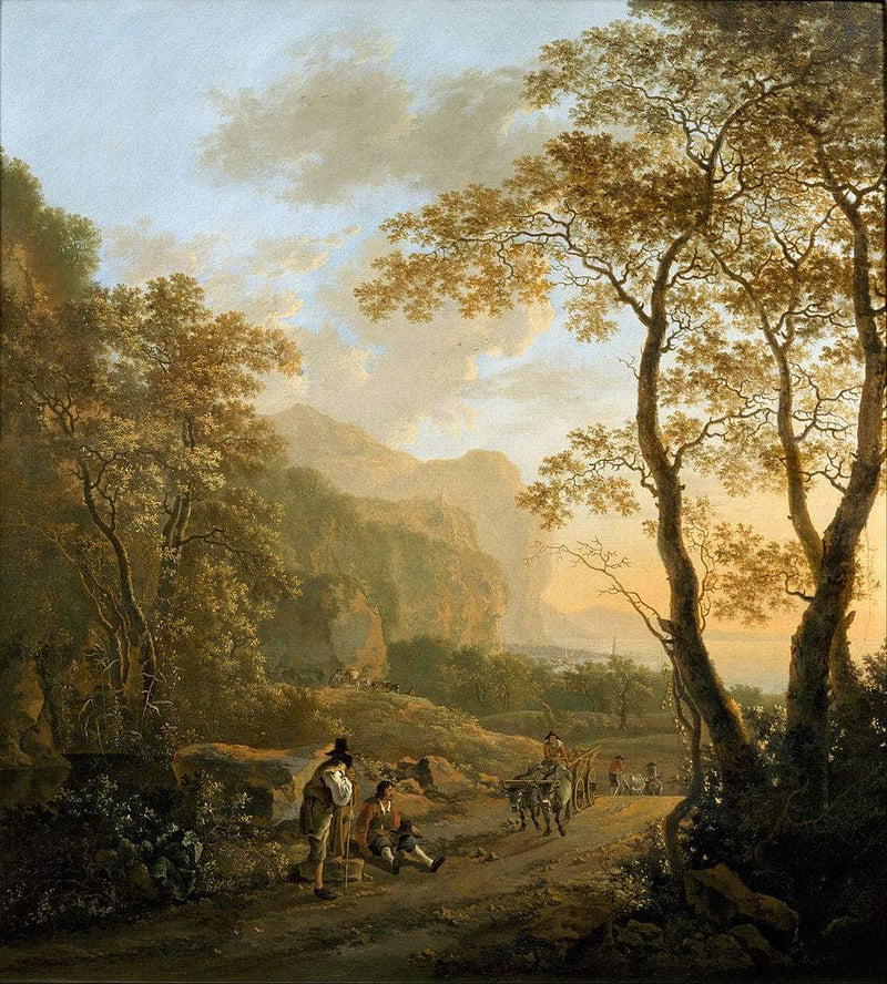 Landscape with Resting Travellers and Oxcart by Jan Dirksz Both — Oil Painting Reproduction