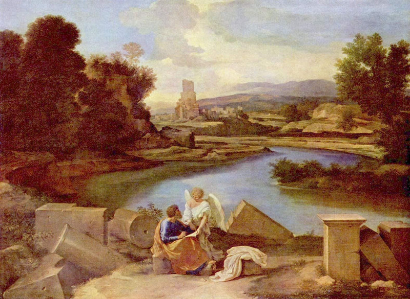 Landscape with St. Matthew and the Angel by Nicolas Poussin — Oil Painting Reproduction