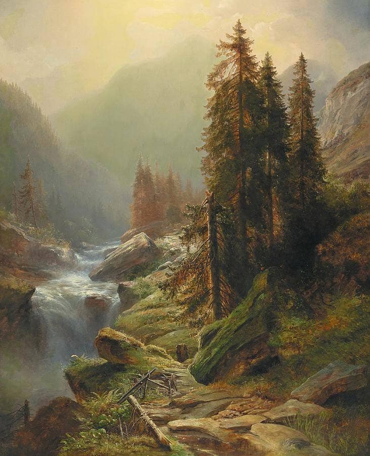 Large Mountain Landscape by Albert Zimmermann — Oil Painting Reproduction