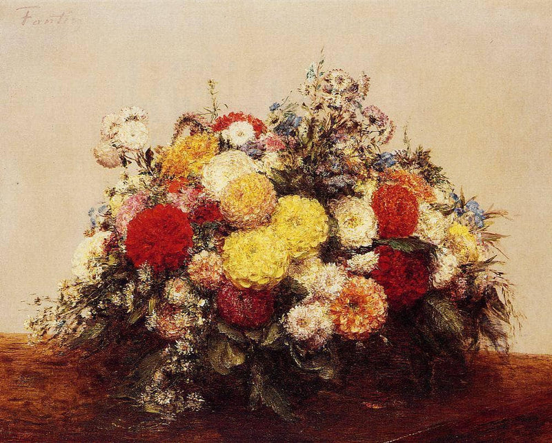 Large Vase of Dahlias and Assorted Flowers by Henri Fantin-Latour — Oil Painting Reproduction
