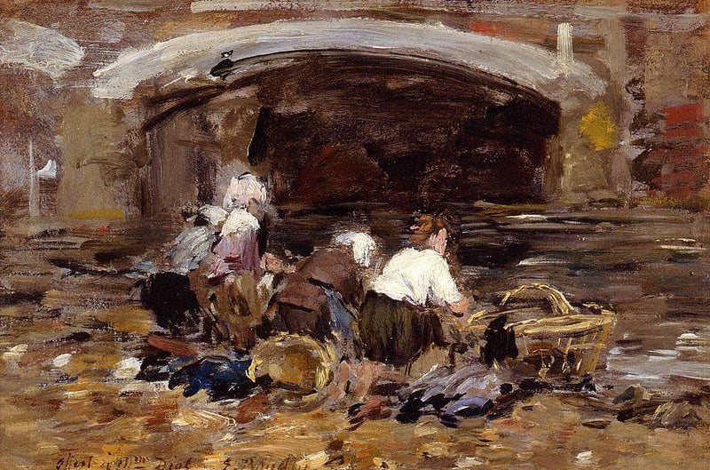 Laundresses near a Bridge by Eugene Boudin — Oil Painting Reproduction