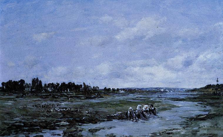 Laundresses on the Banks of the river by Eugene Boudin — Oil Painting Reproduction