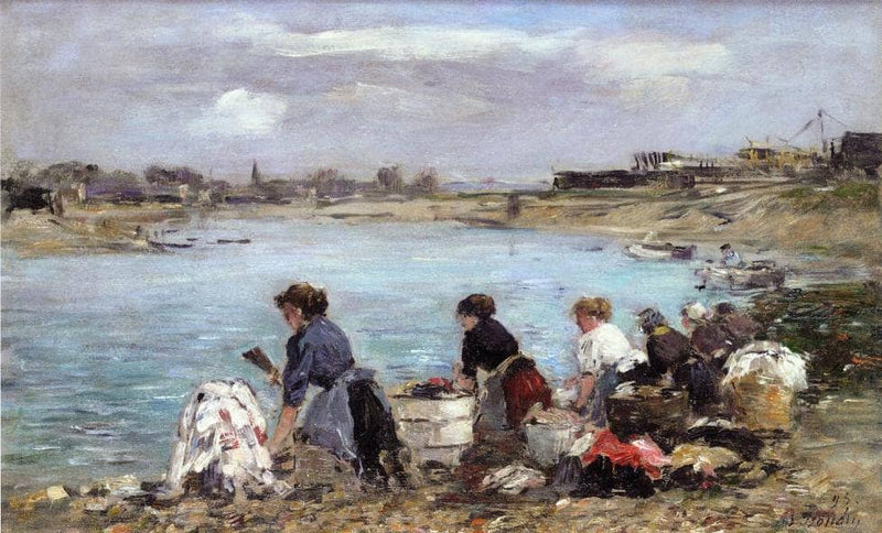 Laundresses on the Banks of the Touques by Eugene Boudin — Oil Painting Reproduction