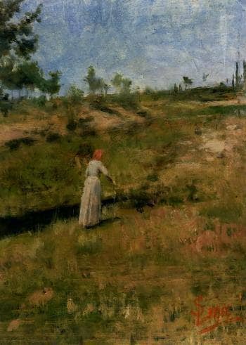 Campaign with a female figure by Silvestro Lega — Oil Painting Reproduction