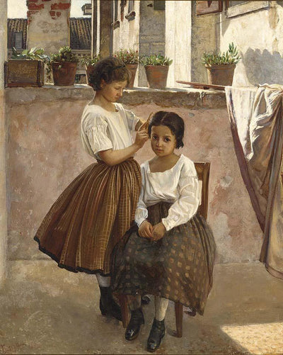 Two girls on a balcony in home office