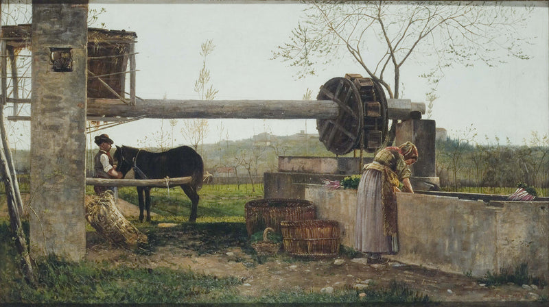 The water wheel by Silvestro Lega — Oil Painting Reproduction