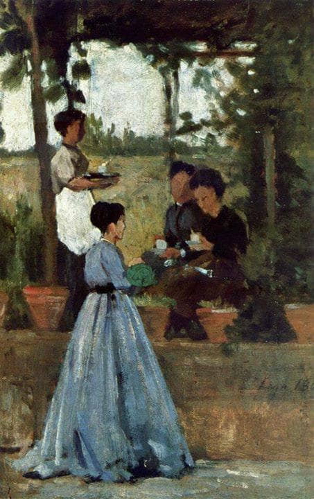 Coffee under the pergola by Silvestro Lega — Oil Painting Reproduction