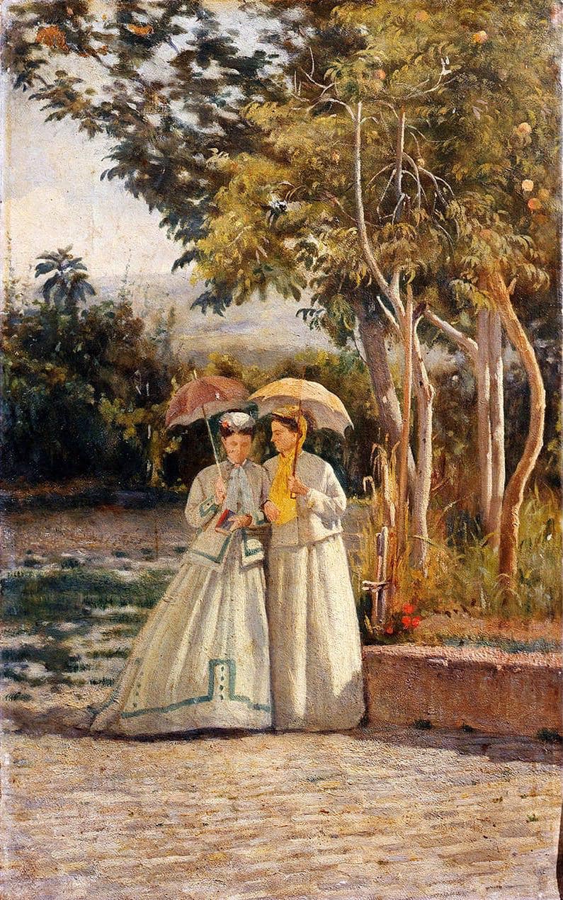 The walk in the garden by Silvestro Lega — Oil Painting Reproduction