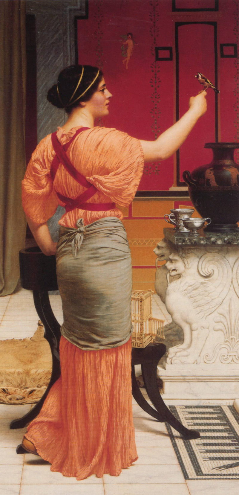 Lesbia with her Sparrow by John William Godward, Oil Painting Reproduction