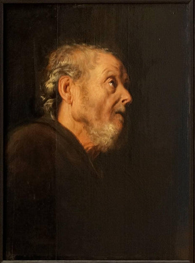 Old man's head in dining room