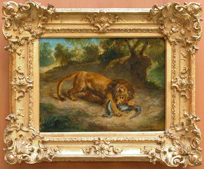 Lion and alligator by Eugene Delacroix — Oil Painting Reproduction