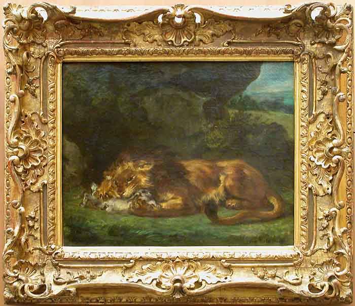 Lion Devouring a Rabbit by Eugene Delacroix — Oil Painting Reproduction