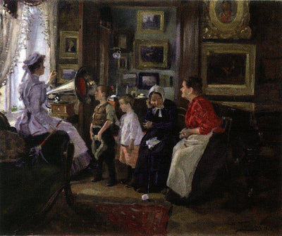 Listening to the Gramophone in home office