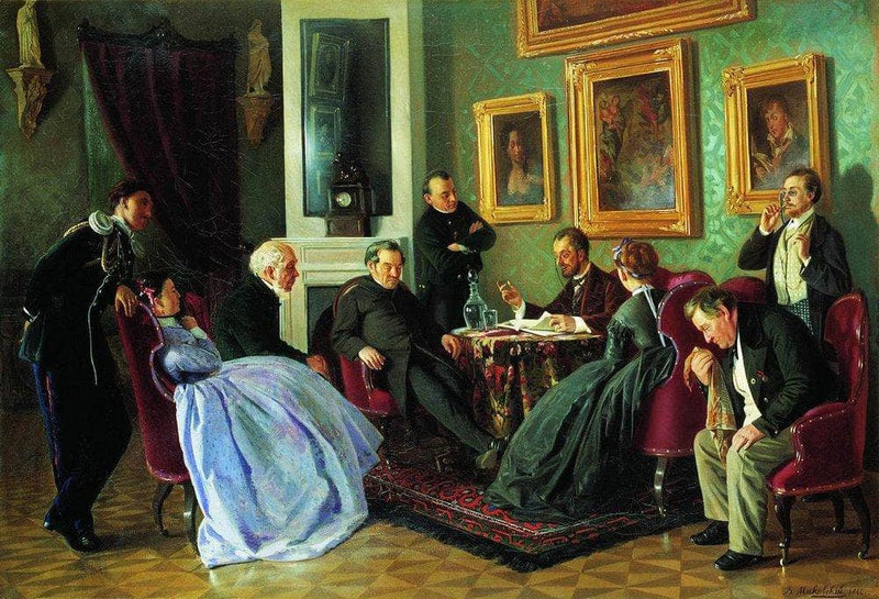 Literary reading by Vladimir Makovsky — Oil Painting Reproduction