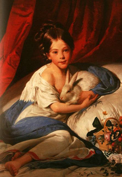Little Bertha von Neuhaus with a hare in entryway