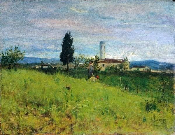 Little country church by Silvestro Lega — Oil Painting Reproduction