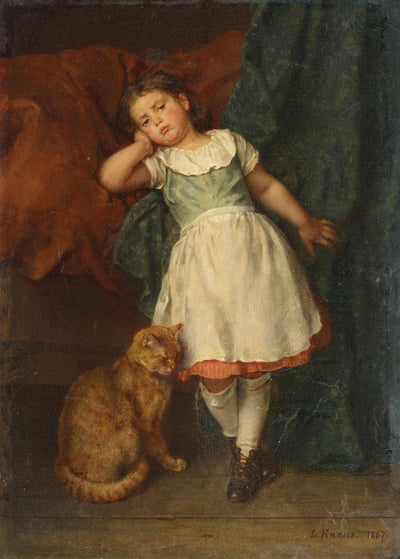 Little girl with cat in bedroom