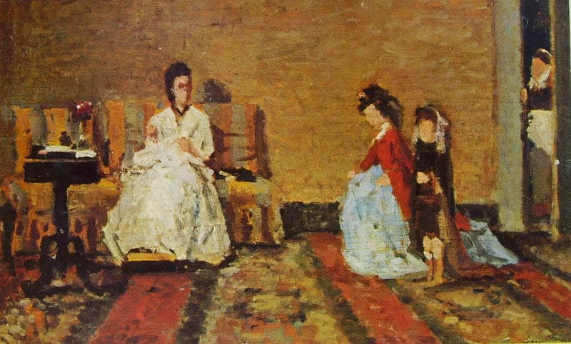 Little girls playing ladies (preparatory sketch) by Silvestro Lega — Oil Painting Reproduction